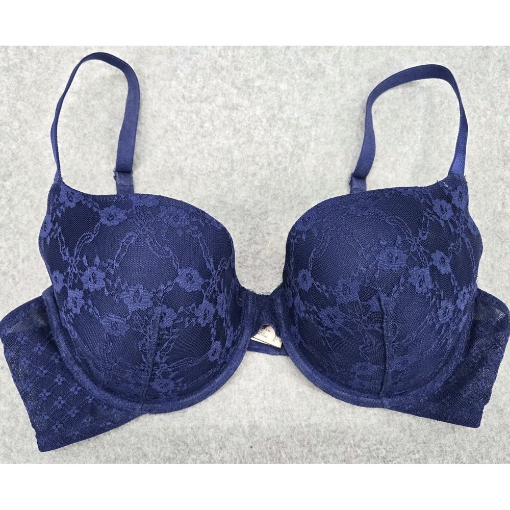 Victoria's Secret Womens Bra 36D Blue Lined Demi Floral Lace Underwire Romantic